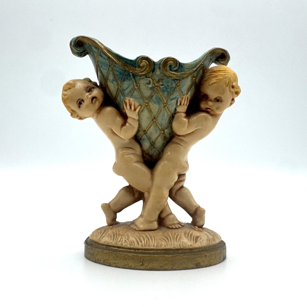 FONTANINI Depose ITALY EARLY TONE CHERUB TRINKET Vase SPIDER MARK GC